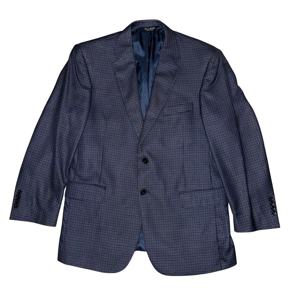 Jos. A. Bank Blue Check Mens 43R 100% Wool Blazer Sport Coat Suit Jacket Plaid